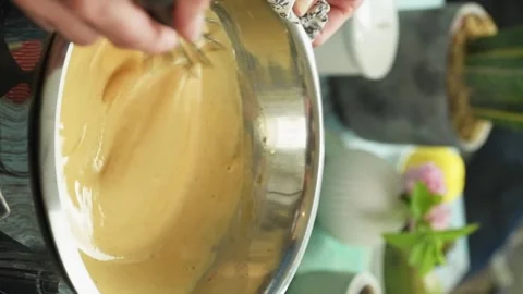 Preparing  mixture for a semifreddo. Vertical video. Stock Footage 305154769