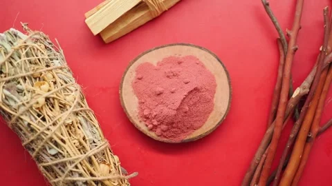 Preparing natural dye from red clay in a craft workshop Stock Footage 340375147