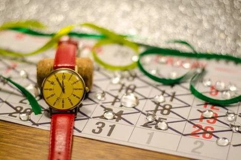 Preparing for the new year 2019. On the clock five to twelve. Calendar with c Stock Photos