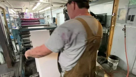 Preparing Newspaper Roll of Paper for Printing Stock Footage 164631191