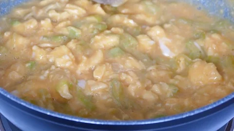 Preparing omelet with leek Stock Footage 73047787