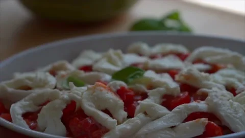 Preparing Paccheri pasta with fresh tomatoes and mozzarella cheese, basil Stock Footage 197337309