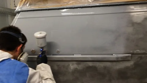 Preparing for painting the boat hull Video stock 103100785