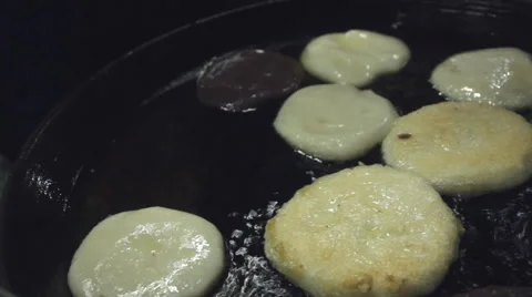 Preparing pancakes on pan Video stock 60221801