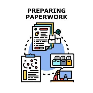 Preparing paperwork document management process strategy Stock Illustration