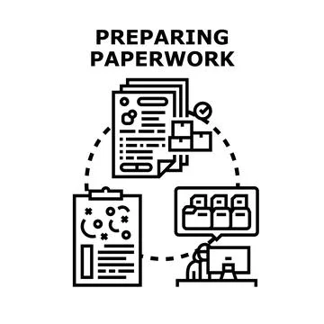Preparing paperwork document management process strategy Stock Illustration