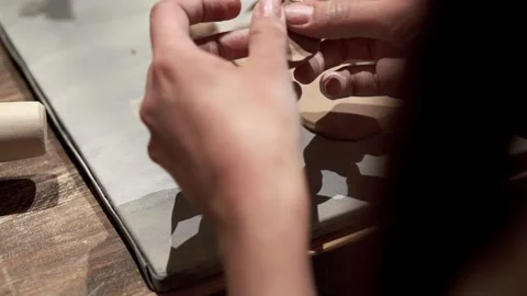 Preparing of part of the ceramic bowl in pottery workshop Stock Footage 201568479