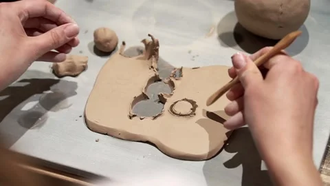 Preparing of part of the ceramic dish in pottery workshop Stock Footage 201568485