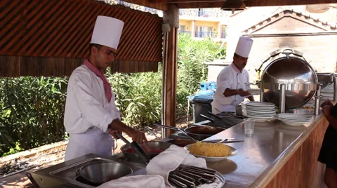 Preparing pasta in a resort in Marsa Matruh, Egypt Stock Footage 38829123