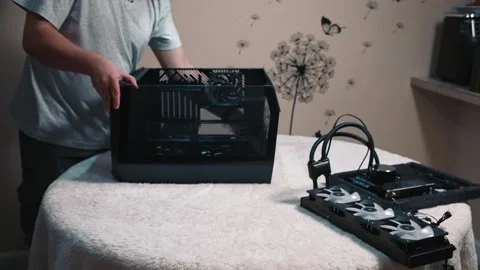Preparing the PC case for component installation on the table Stock Footage 324593245