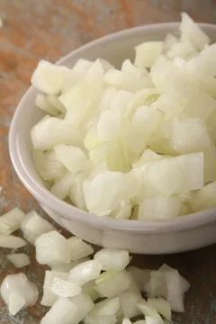 Preparing peeled onios Stock Photos