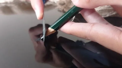 Preparing the pencil for the exam Stock Footage 146252264