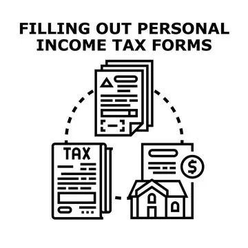 Preparing personal income tax forms concept illustration Stock Illustration