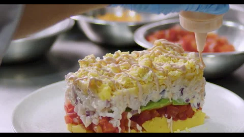 Preparing Peruvian Causa – Authentic Cooking stock video Stock Footage 290998896