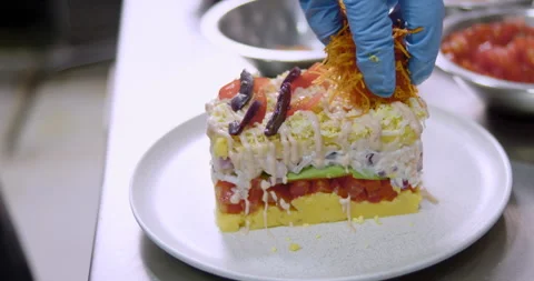 Preparing Peruvian Causa – Authentic Cooking stock video Stock Footage 290998969