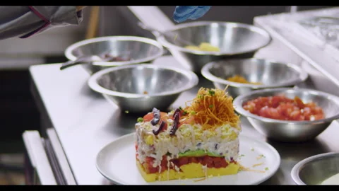 Preparing Peruvian Causa – Authentic Cooking stock video Stock Footage 290999242