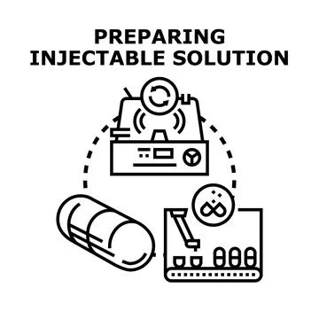 Preparing pharmaceutical solution, medication manufacturing process Illustrazione stock