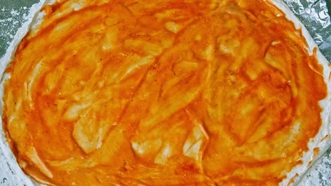 Preparing the pizza for baking Stock Footage 73373762
