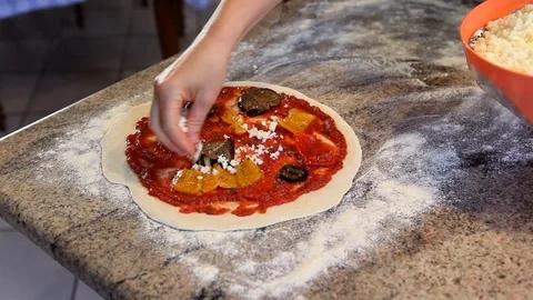 Preparing pizza with mozzarella cheese Stock Footage 89508497