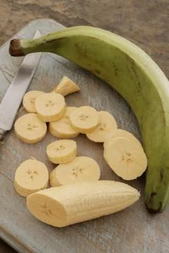 Preparing plantain fruit Stock Photos