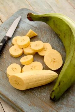 Preparing plantain fruit Stock Photos