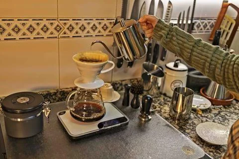 Preparing Pour Over Coffee Stock Photos