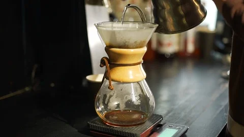 Preparing Pourover Coffee in Chemex Stock Footage 113139771