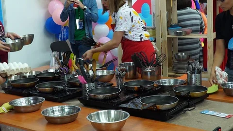 Preparing for the presentation. Culinary master class for visitors to the sho Stock Footage 128962504