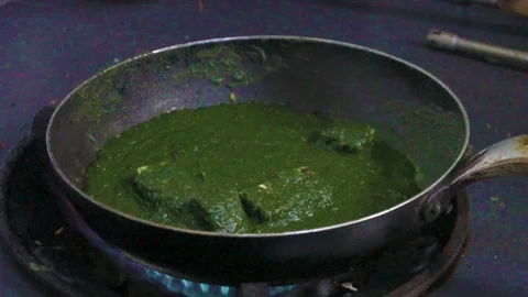 Preparing process of palak paneer dish, Indian cuisine Stock Footage 70478444