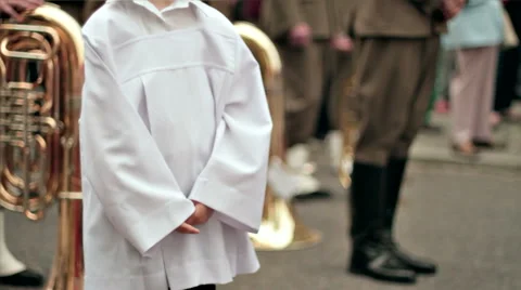 Preparing for the procession of Corpus Christi Stock Footage 68786957