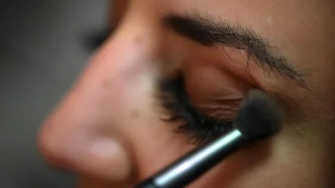 Preparing professional make-Up for the eyes Stock Footage 252300312