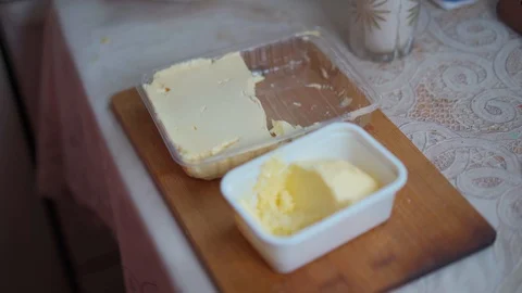 Preparing a Proportion of Butter for Baking Stock Footage 129517454