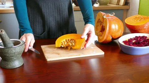Preparing a pumpkin for cooking Stock Footage 59727652