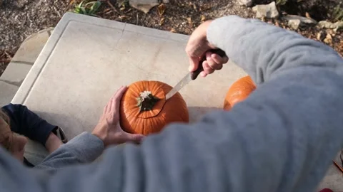 Preparing pumpkin for Halloween. Stock Footage 231613051