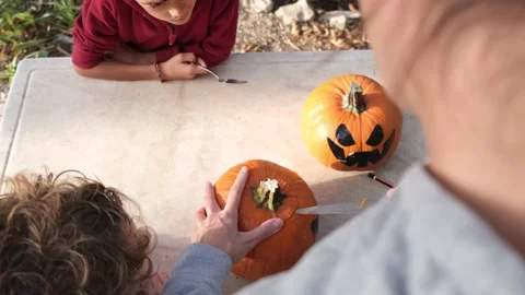 Preparing pumpkin for Halloween. Stock Footage 231613199