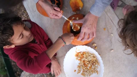 Preparing pumpkin for Halloween. Stock Footage 231613596