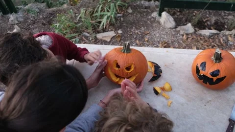 Preparing pumpkin for Halloween. Stock Footage 231613786
