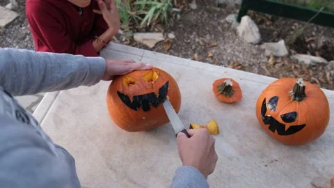 Preparing pumpkin for Halloween. Stock Footage 231613796
