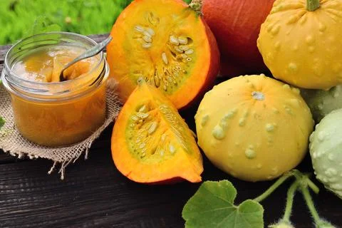 Preparing pumpkin jam from your own garden Stock Photos