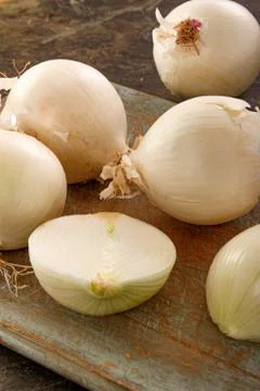 Preparing raw onions Stock Photos