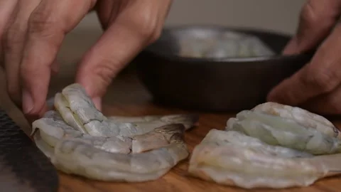 Preparing Raw Shrimp Peeling and Deveining Seafood Cleaning Close-Up Stock-Footage 328682566
