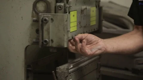 Preparing repairing machine for metal bending slow motion Video stock 82441803