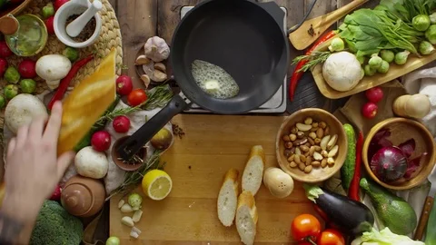 Preparing Roasted Bread with Tomatoes Stock Footage