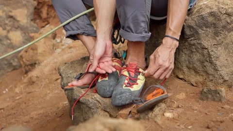 Preparing to rock climbing Stock Footage 146225203