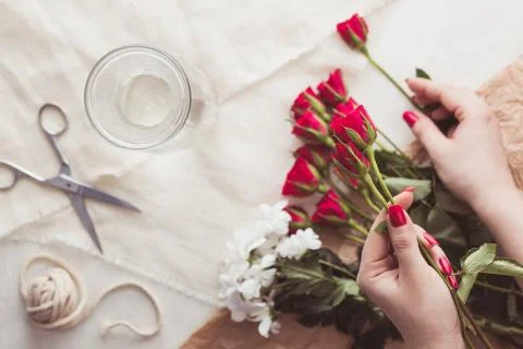 Preparing romantic bouquet Stock Photos