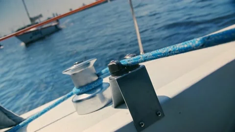 Preparing ropes for changing sailing boat direction.  Stock Footage 201518595