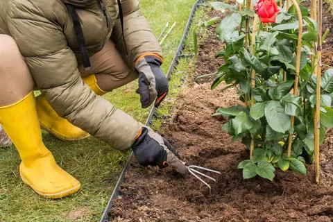 Preparing a rose bed in spring Stock Photos