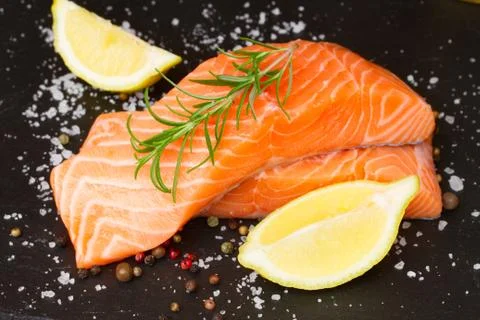 Preparing salmon steak Stock Photos