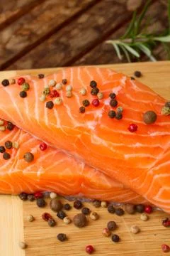 Preparing salmon steak Stock Photos