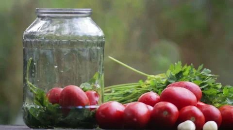 Preparing for the salted tomatoes. Composition of tomatoes. Stock Footage 67010133